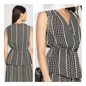 WhoWhatWear | Black and Cream - Wrap Top | Size M